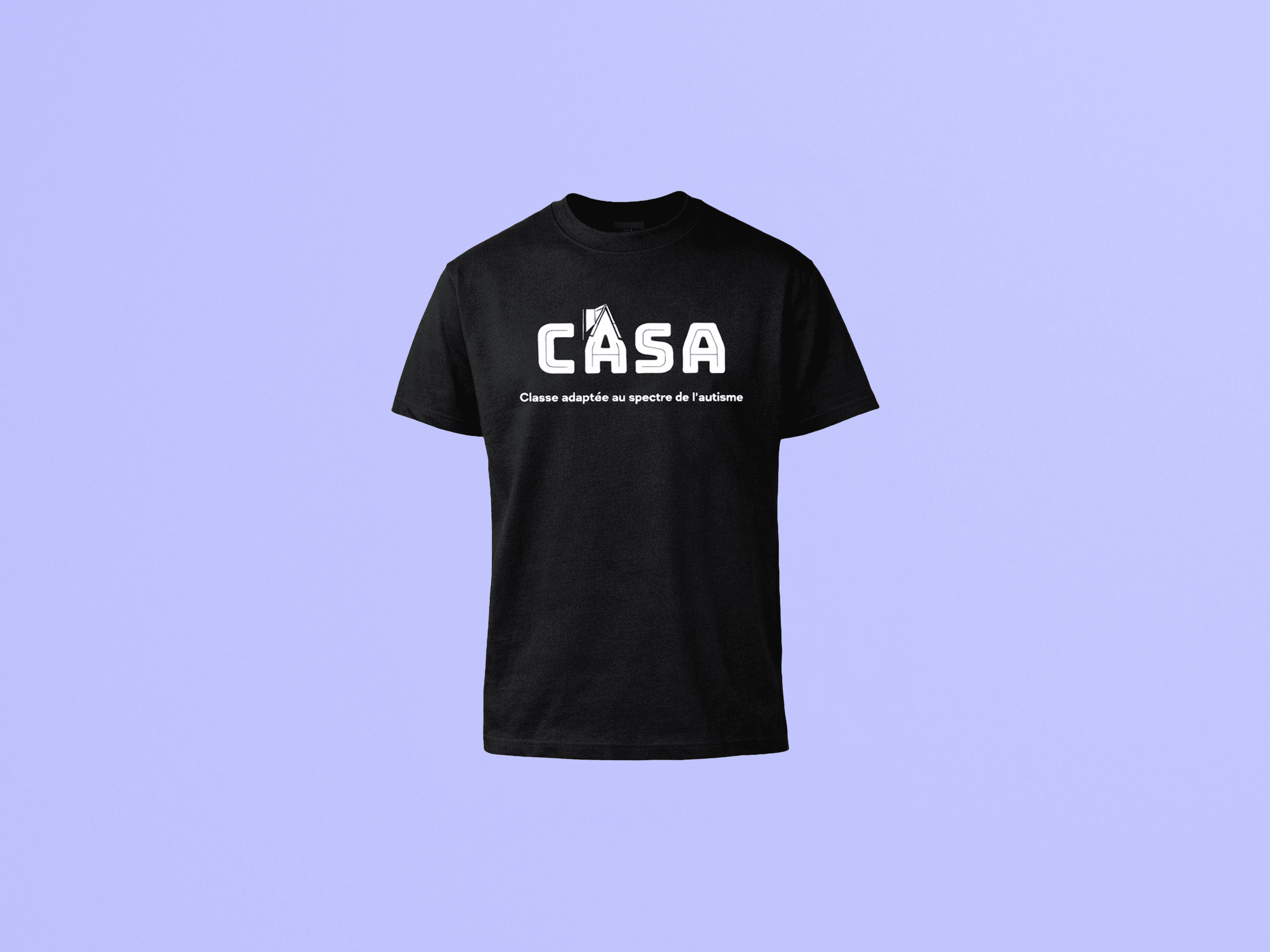 Devant du t-shirt noir avec le logo CASA et le sous-titre Classe adaptée au spectre de l'autisme